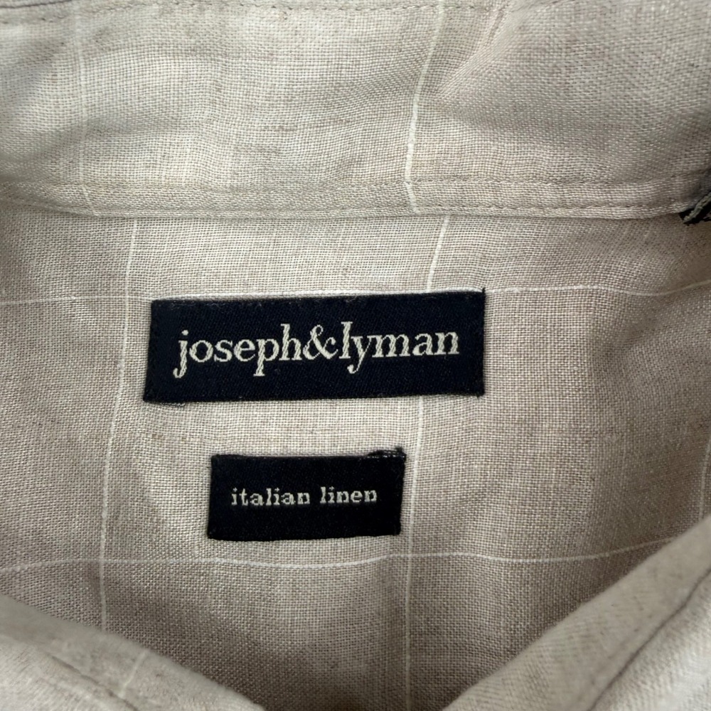 Joseph & Lyman Shirt Mens Large (Fits‎ 2XL) Beige Italian Linen Windowpane Plaid - Picture 5 of 9